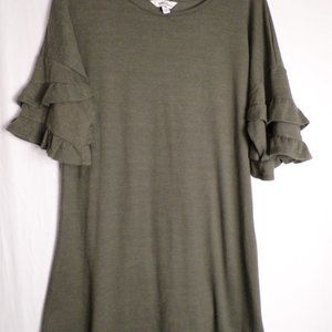 Speechless Olive Colored Mid Ruffle Sleeve Round Neck Straight Dress XL